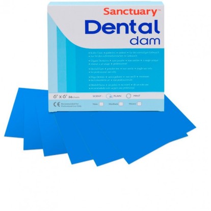 Латекс для раббердама DENTAL DAM 152мм*152мм плотный, синий (36шт), SANCTUARY / Малайзия